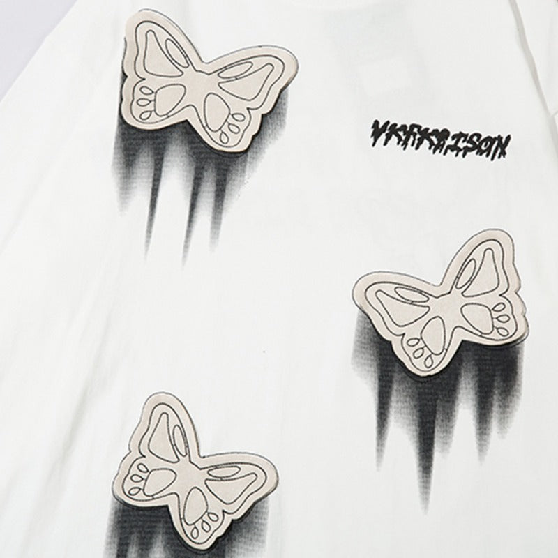 Men Long Sleeve T Shirt Butterfly Patch Decoration Cotton