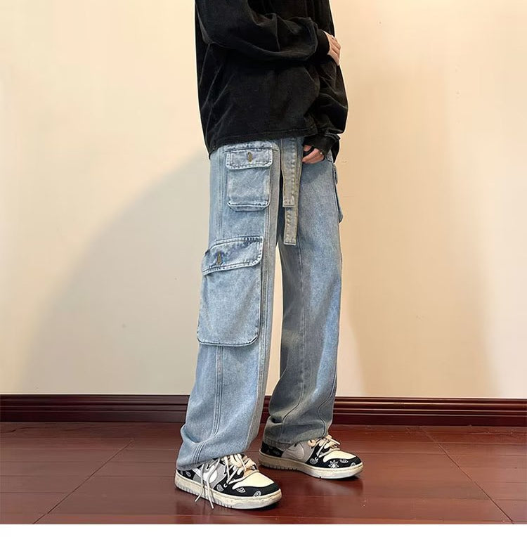 Men Cargo Pants Retro Classic Jeans Men's Spring and Autumn Straight-Leg Trousers Casual Pants