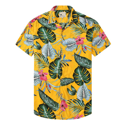 Men Beach Leisure T Shirts Men Beach Short Sleeve Printed Shirt Male