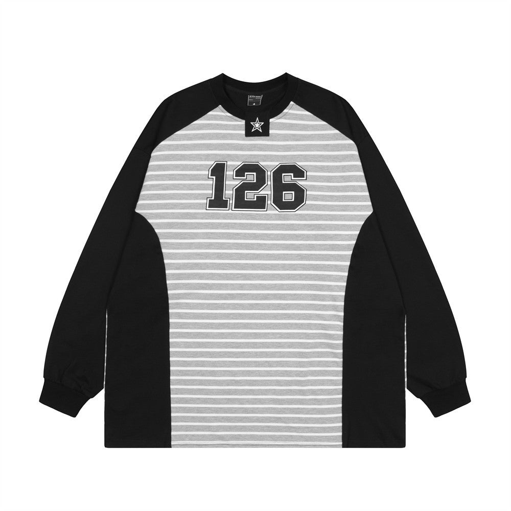 Men Long Sleeve T Shirt Color Matching Stitching Striped T-shirt Bottoming Shirt