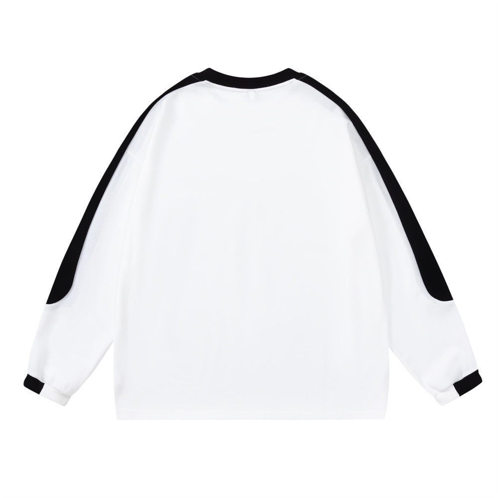 Men Long Sleeve T Shirt Stitching Loose Casual Bottoming Basic Sports Sweatshirt