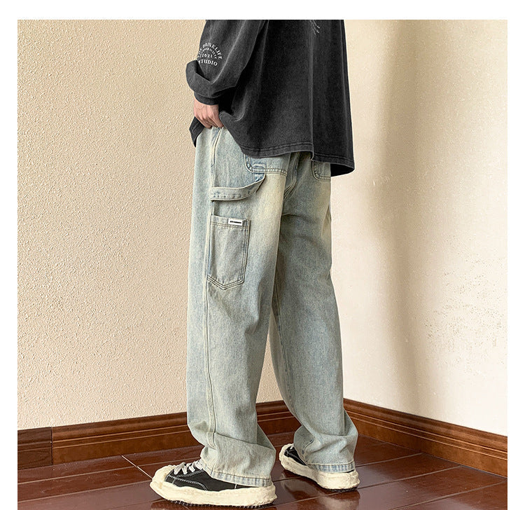 Men Cargo Pants Retro Classic American Jeans Men Autumn Loose Straight Pants