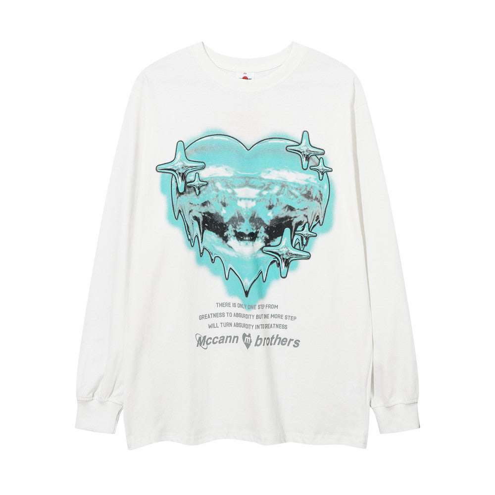 Men Long Sleeve T Shirt Niche Heart Shaped Love Printing