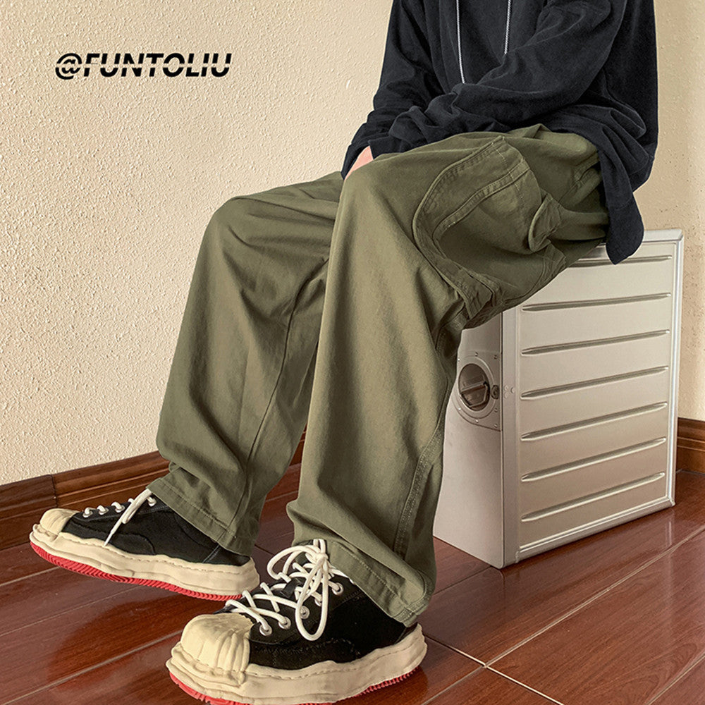 Men Cargo Pants Retro Classic Straight Casual Pants Men Spring and Autumn Baggy Track Pants