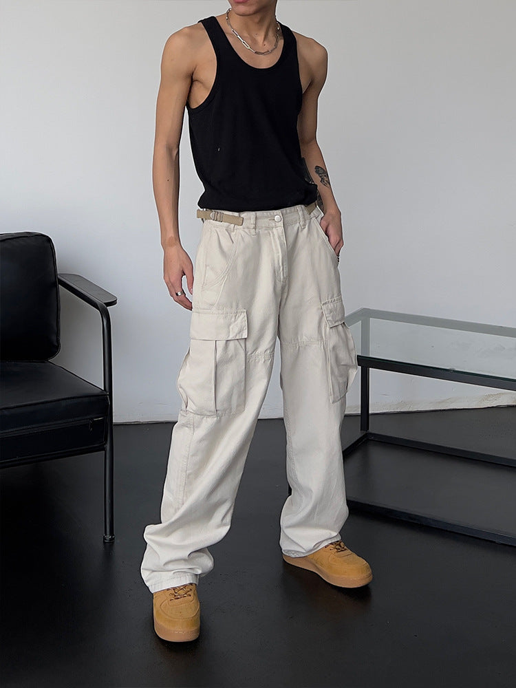 Men Cargo Pants Retro Classic Loose Straight Cargo Pants Men's and Women's Pants