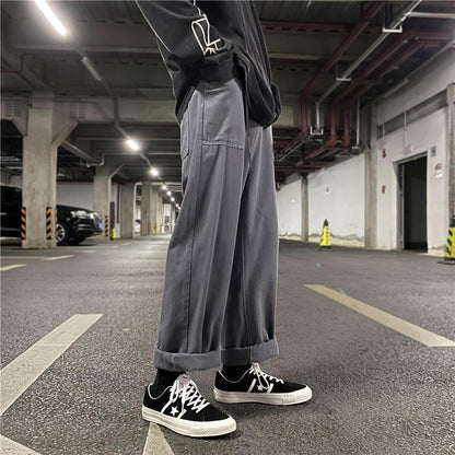 Men Cargo Pants Retro Classic Workwear Pants Men's Autumn Loose Straight Casual Trousers