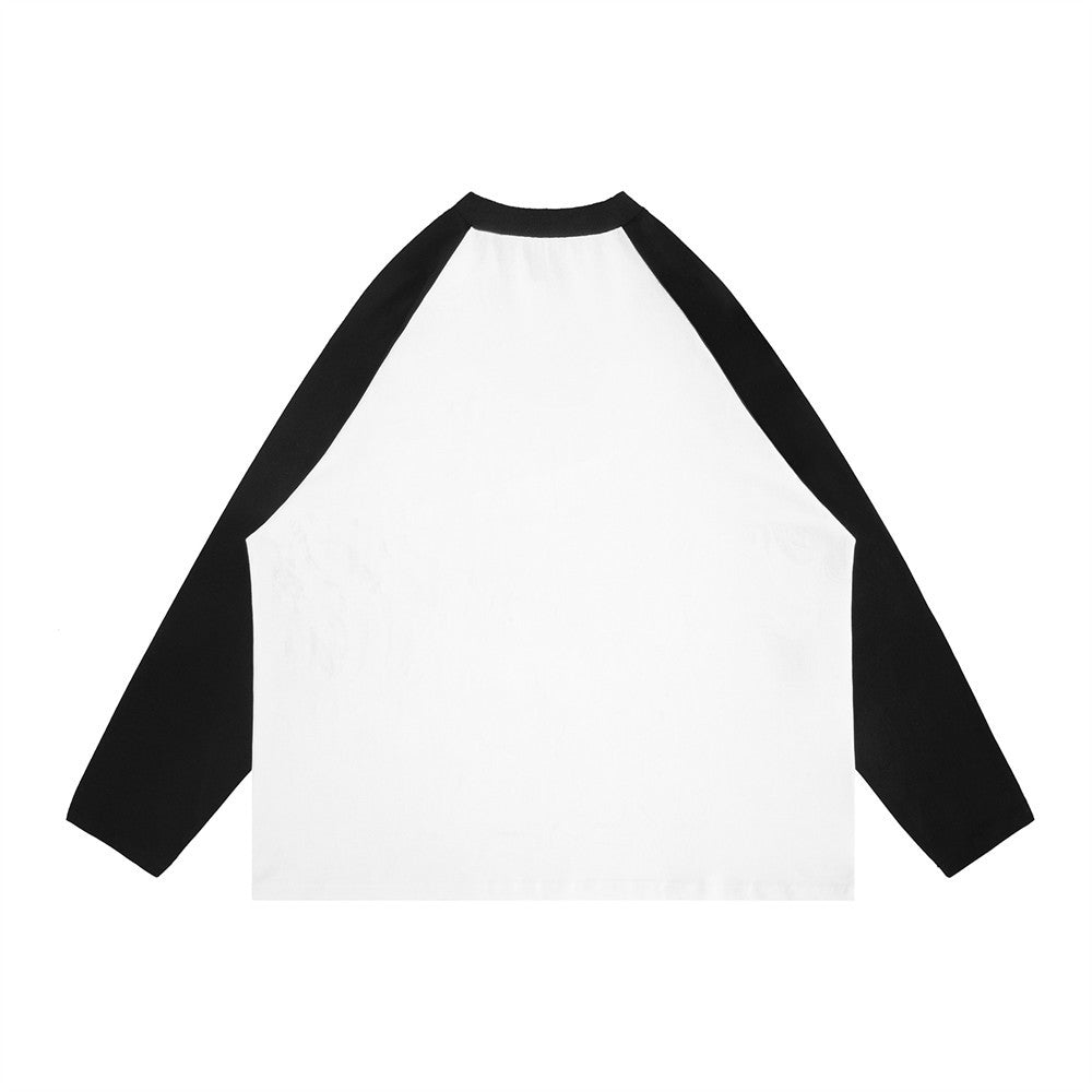 Men Long Sleeve T Shirt Black and White with Loose Letter Printing