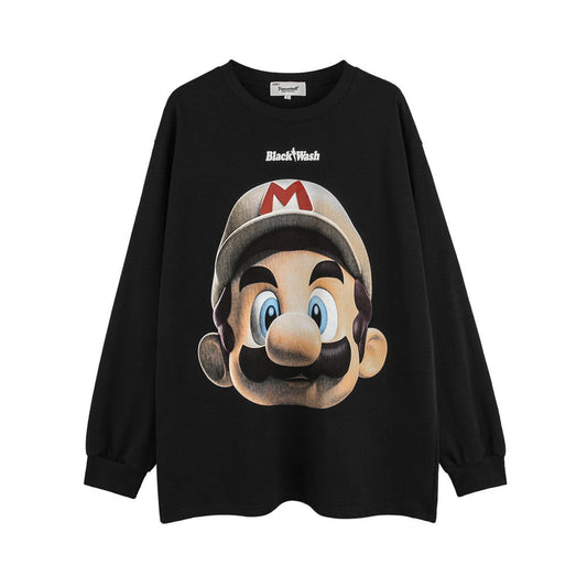 Men Long Sleeve T Shirt Cartoon Super Mary Printed T-shirt