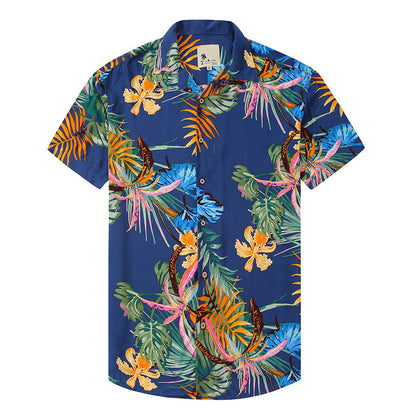 Men Beach Leisure T Shirts Men Beach Short Sleeve Printed Shirt Male