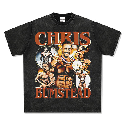 Men Vintage Boxer T-Shirts Chris Bumstead Printed Short Sleeve T-Shirt Vintage Washed Loose