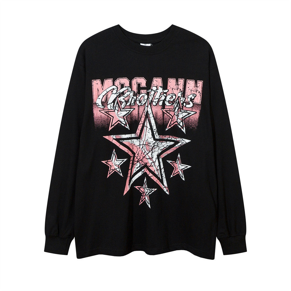 Men Long Sleeve T Shirt Five-Pointed Star Print Casual Loose