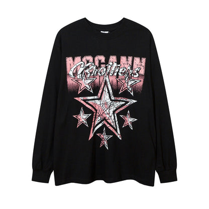 Men Long Sleeve T Shirt Five-Pointed Star Print Casual Loose