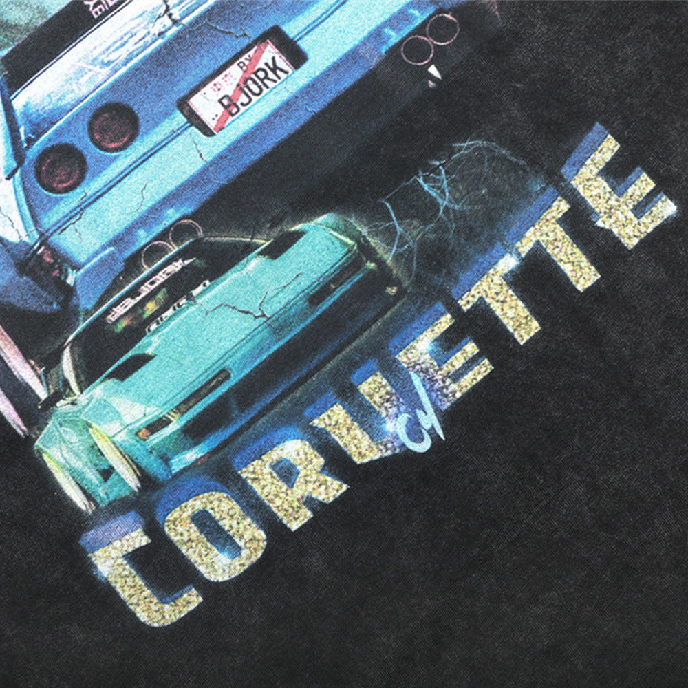 Men Long Sleeve T Shirt Racing Car Printing Distressed Loose