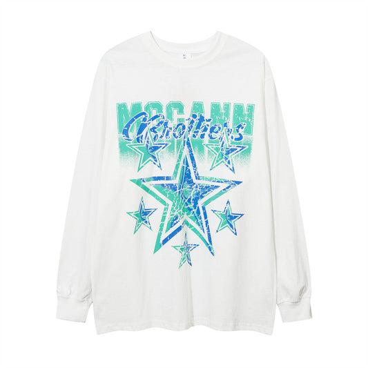 Men Long Sleeve T Shirt Five-Pointed Star Print Casual Loose