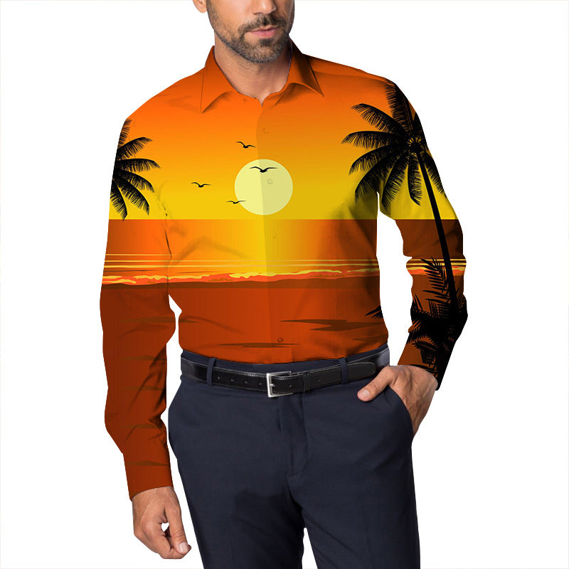 Men Beach Leisure T Shirts Spring Men's Cool Long Sleeve Shirt