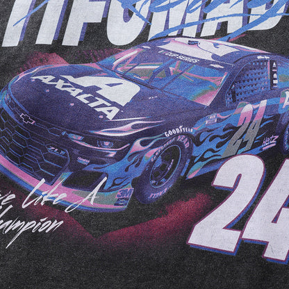 Men Long Sleeve T Shirt Racing Car Printing Distressed Loose