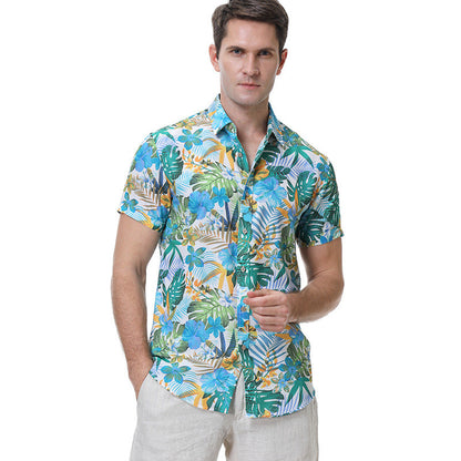 Men Beach Leisure T Shirts Men's Short Sleeve Printed Shirt Loose Casual