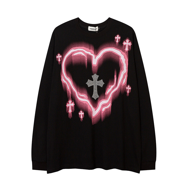 Men Long Sleeve T Shirt Love Cross Printed Niche T-shirt