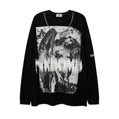 Men Long Sleeve T Shirt Angel Statue Printing Optional Velvet