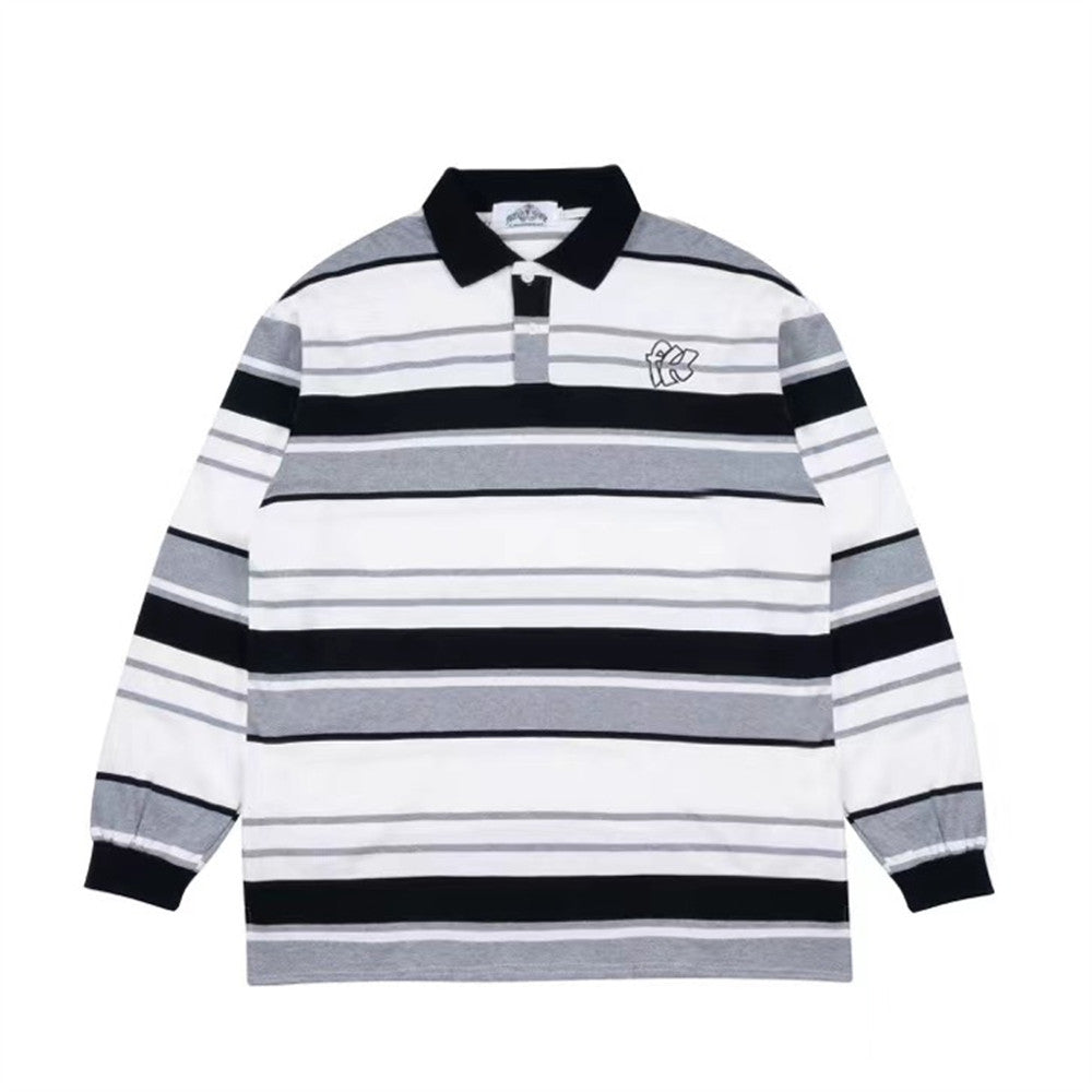 Men Long Sleeve T Shirt Striped Polo Shirt Loose