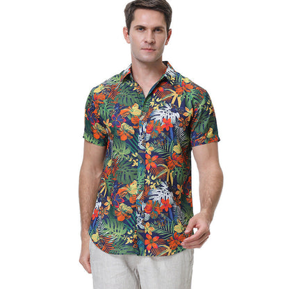 Men Beach Leisure T Shirts Men's Short Sleeve Printed Shirt Loose Casual