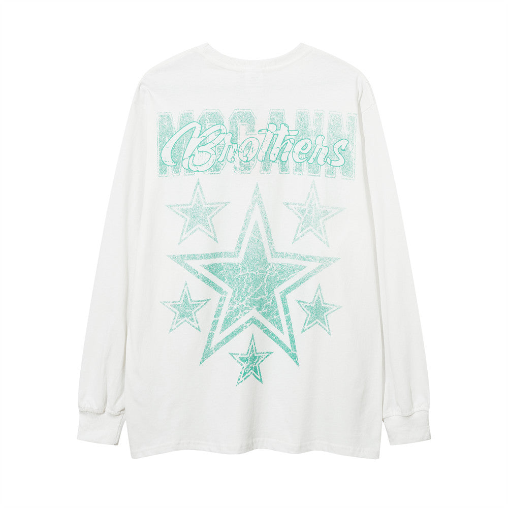 Men Long Sleeve T Shirt Five-Pointed Star Print Casual Loose