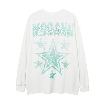 Men Long Sleeve T Shirt Five-Pointed Star Print Casual Loose