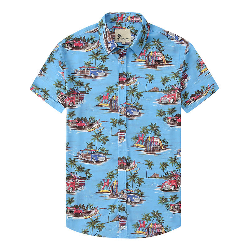 Men Beach Leisure T Shirts Men Beach Short Sleeve Printed Shirt Male