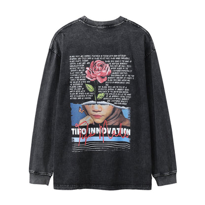 Men Long Sleeve T Shirt Rose Portrait Printing Trend