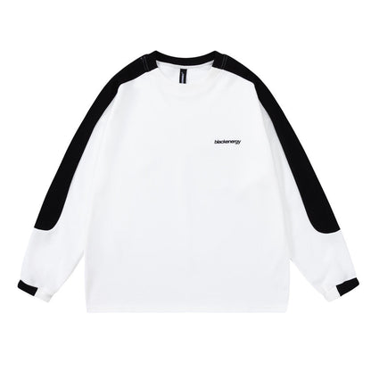 Men Long Sleeve T Shirt Stitching Loose Casual Bottoming Basic Sports Sweatshirt