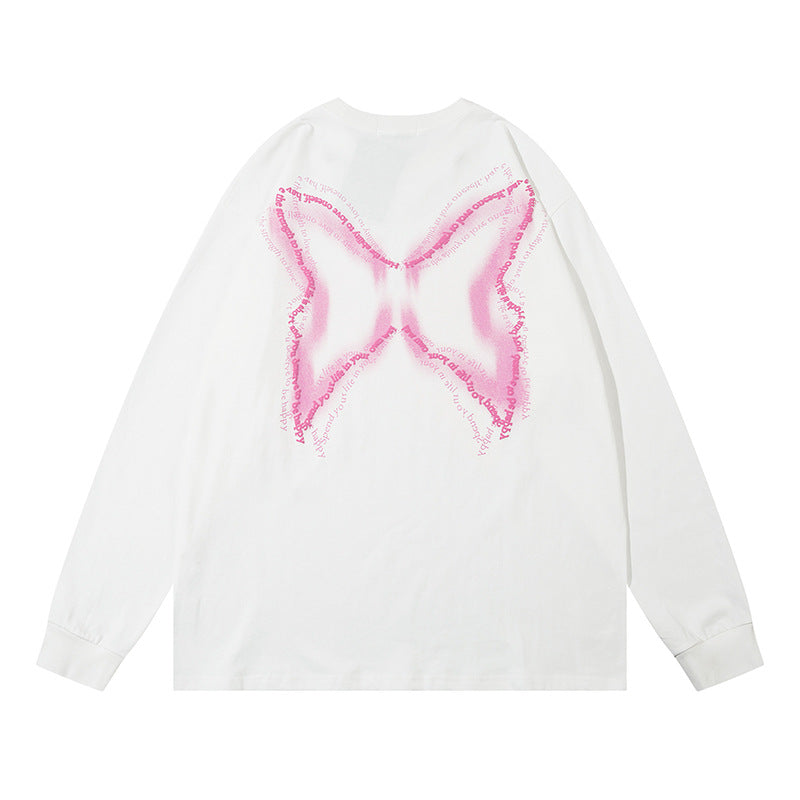 Men Long Sleeve T Shirt Butterfly Printed Cotton Leisure Chain Decoration