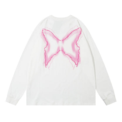 Men Long Sleeve T Shirt Butterfly Printed Cotton Leisure Chain Decoration