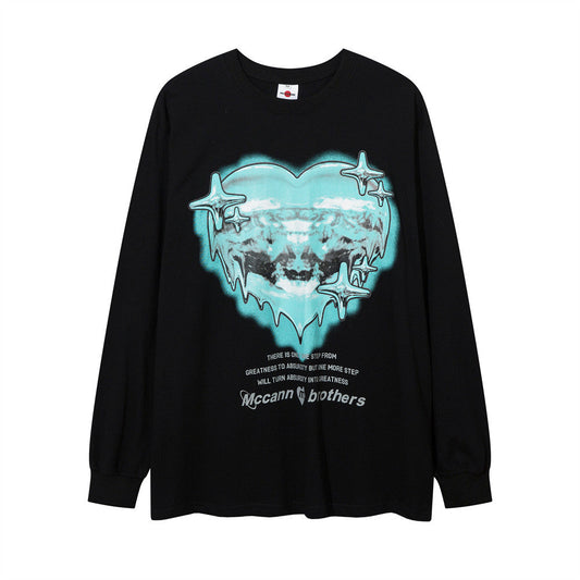 Men Long Sleeve T Shirt Niche Heart Shaped Love Printing