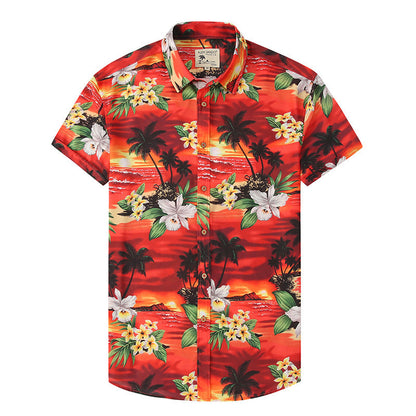 Men Beach Leisure T Shirts Summer Short Sleeve Shirt Printed Men's Casual