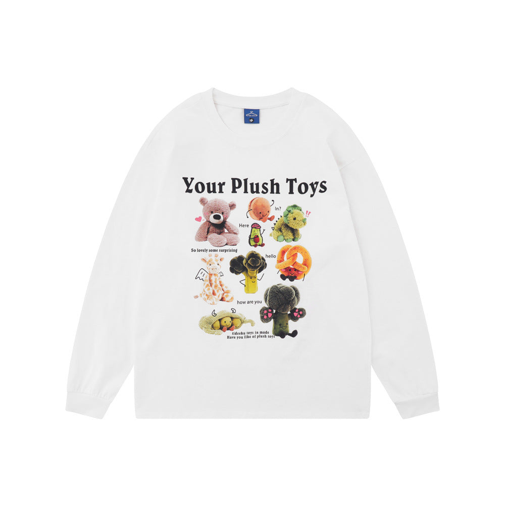 Men Long Sleeve T Shirt Creative Fun Cartoon Bear Printed Cotton