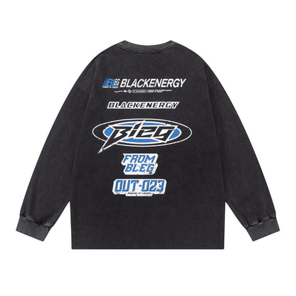 Men Long Sleeve T Shirt Racing Logo Printed Cotton round Neck Bottoming Shirt