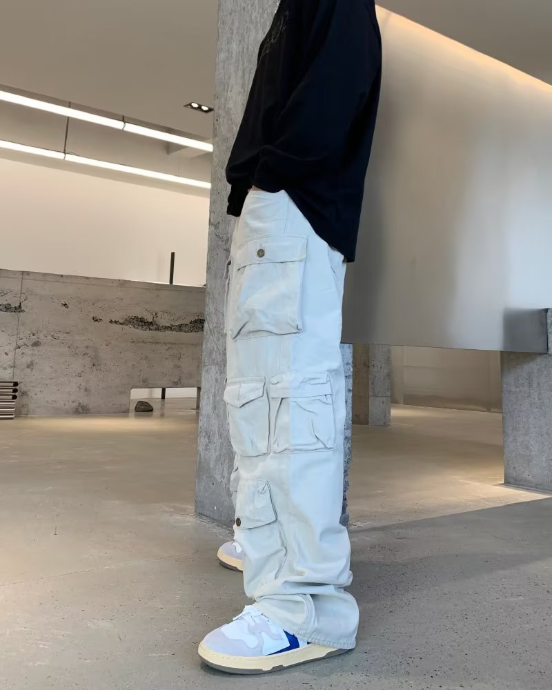 Men Cargo Pants Retro Classic Loose Straight Cargo Pants Men's and Women's Pants