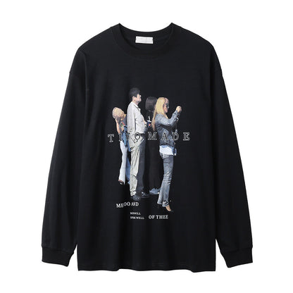 Men Long Sleeve T Shirt Oil Painting Printing Loose