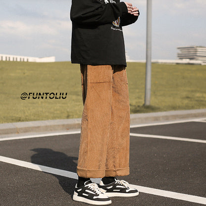 Men Cargo Pants Retro Classic Overalls Men Straight-Leg Trousers