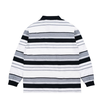 Men Long Sleeve T Shirt Striped Polo Shirt Loose