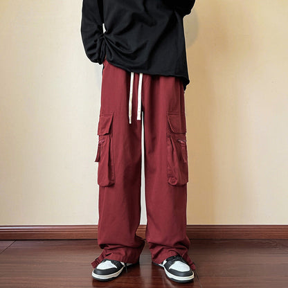 Men Cargo Pants Retro Classic Red Overalls Men's Spring and Autumn