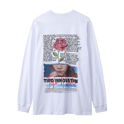 Men Long Sleeve T Shirt Rose Portrait Printing Trend