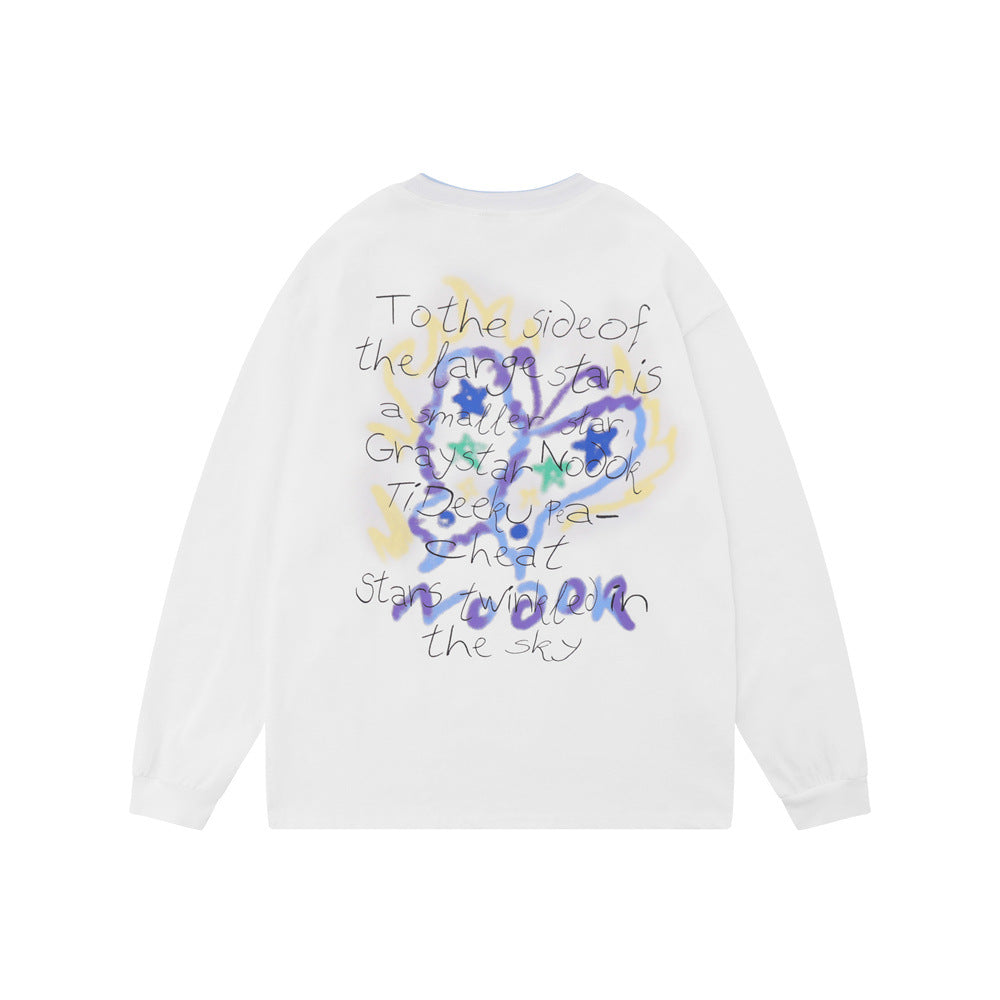 Men Long Sleeve T Shirt Graffiti Butterfly Print Niche Cotton