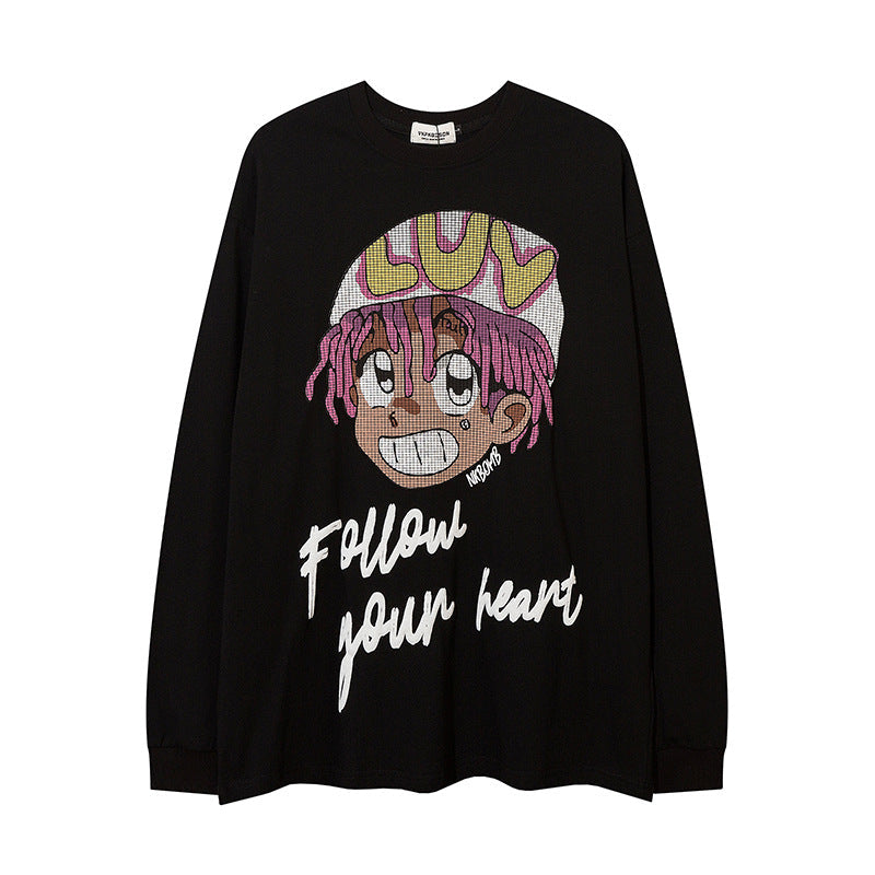 Men Long Sleeve T Shirt Cute Cartoon Anime Printed Loose