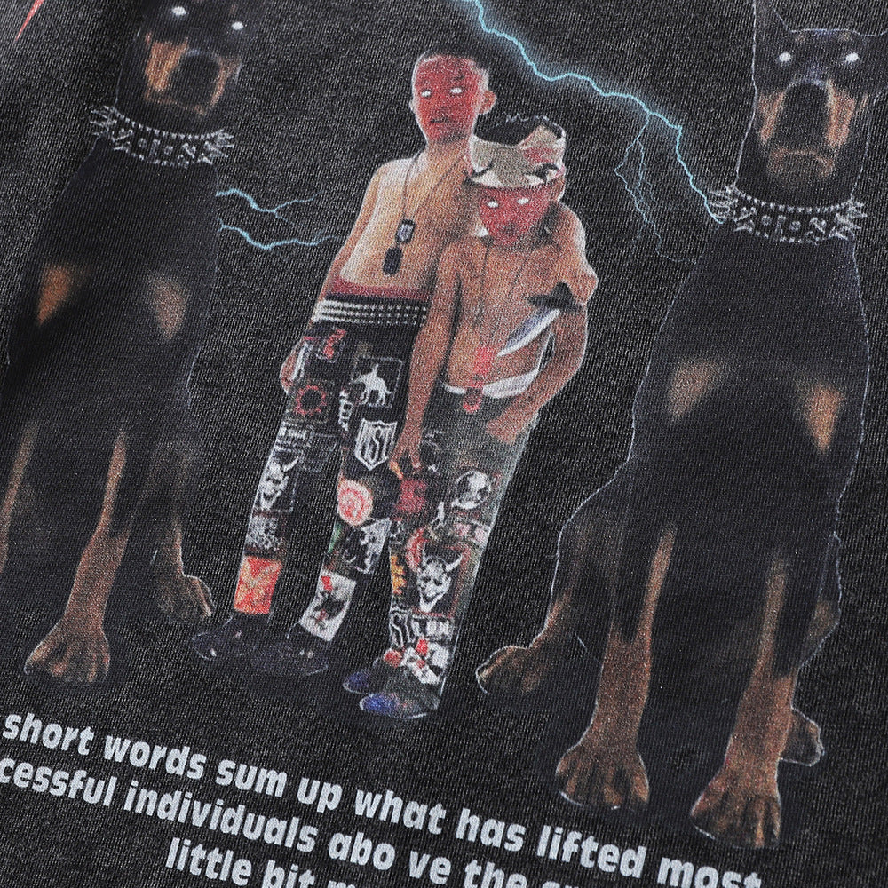 Men Long Sleeve T Shirt Doberman Pinscher Printed Loose Distressed