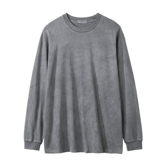 Men Long Sleeve T Shirt Heavy Cotton Distressed Loose