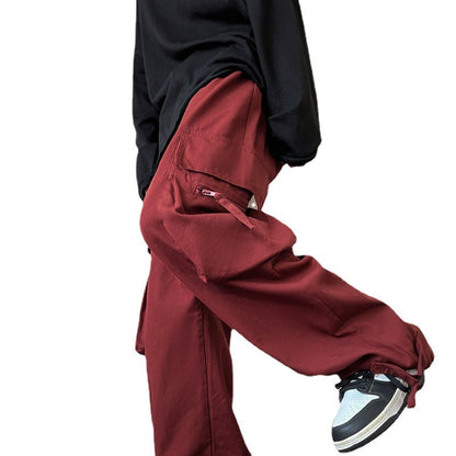 Men Cargo Pants Retro Classic Red Overalls Men's Spring and Autumn