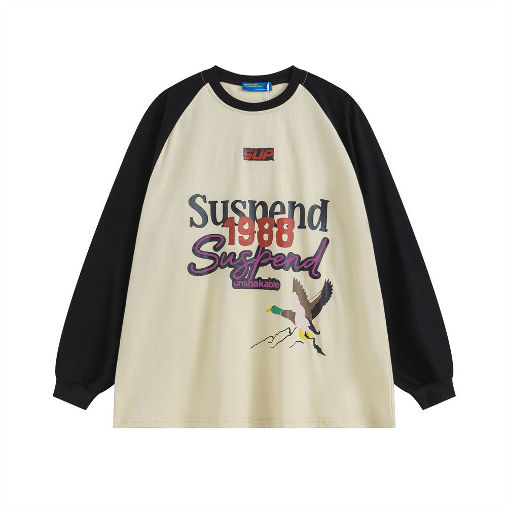 Men Long Sleeve T Shirt Hip Hop Cartoon Duck Print Loose