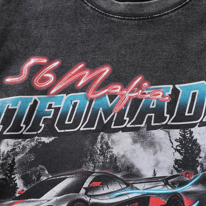 Men Long Sleeve T Shirt Super Race Car Pattern Distressed