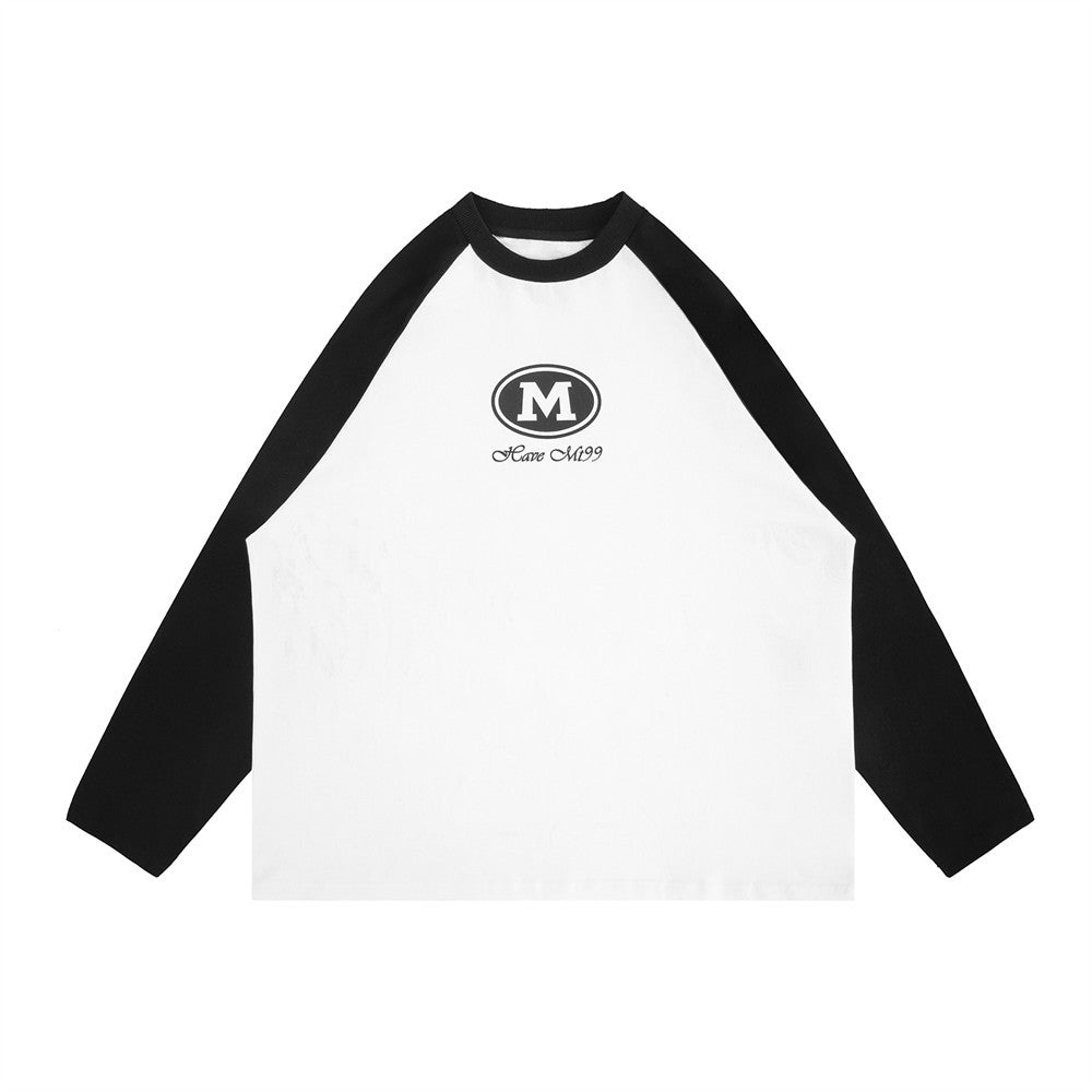 Men Long Sleeve T Shirt Black and White with Loose Letter Printing